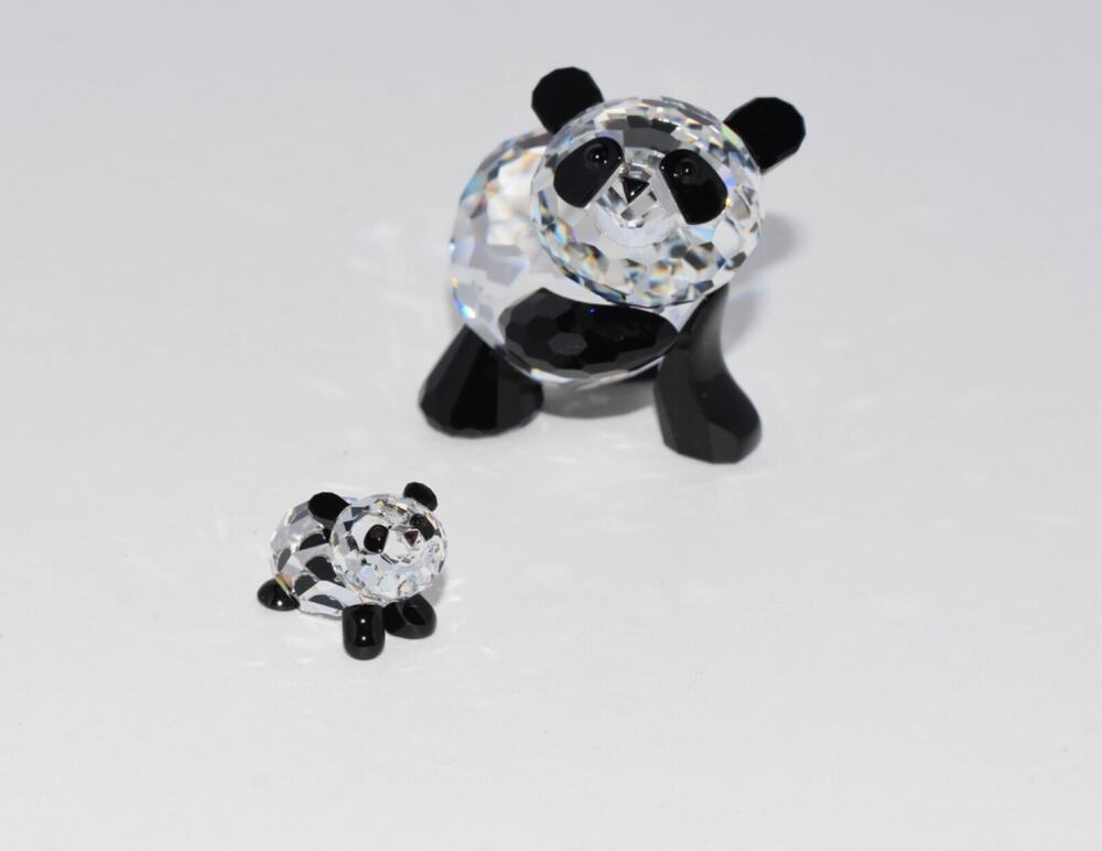 Swarovski Crystal Mother & Baby Panda Bear Set Retired